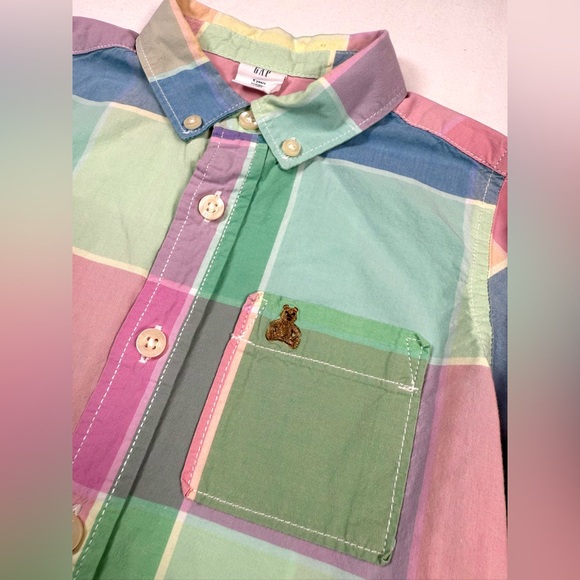 GAP Boys Pastel Easter Plaid Button Down Shirt 5T Colorful Classic Spring Preppy - Picture 3 of 11